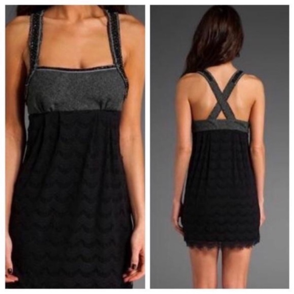 Free People All The Right Moves Gray and Black Beaded Tweed Lace Dress